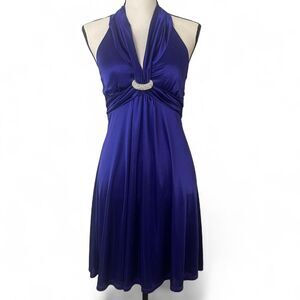 Vintage Y2K My Michelle Purple Halter Dress Rhinestone Detail Women's Sz Small